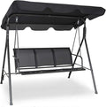TANGKULA 3 Person Patio Swing, Steel Frame with Polyester Angle Adjustable Canopy, All Weather Resistant Swing Bench, Suitable for Patio, Garden, Poolside, Balcony (Black)