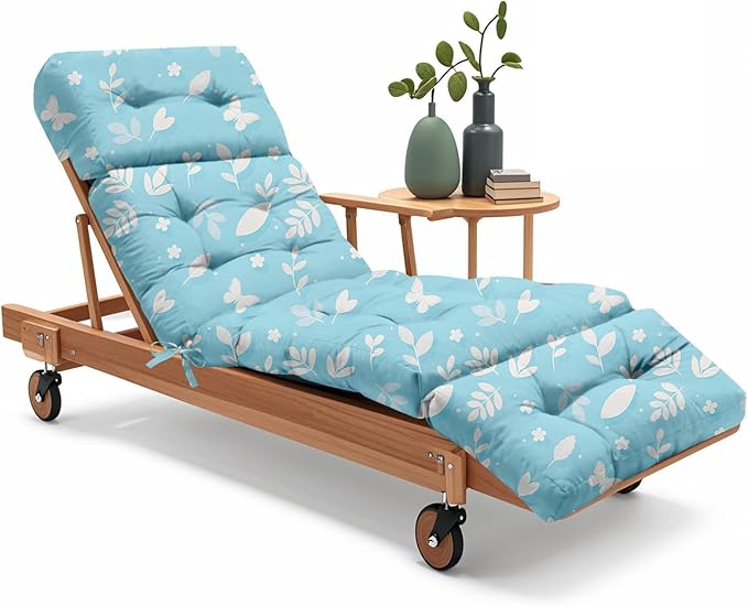 Outdoor Chaise Lounge Chair Cushion 75.1 x 22.8 x 4.7 Inches 100% Waterproof Replacement Cotton Patio Pool Lounge Chair Cushion for Outdoor Furniture with Ties, Blue Butterfly