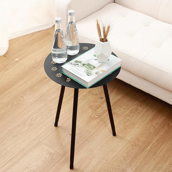 Outdoor Side Table Set of 2 Patio Round Tables for Outside Black End Tables Small Coffee Table End Table Modern Metal Porch Plant Stands for Balcony, Indoor, Bedroom, Living Room, Small Spaces