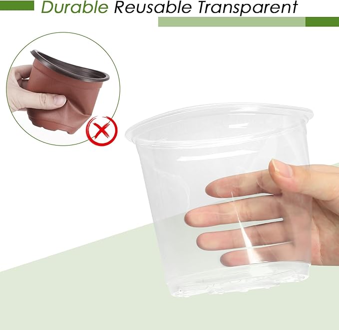 7 Inch Clear Nursery Pots for Plants with Sacuers 15 Pack, Plastic Flower Pots with Drainage Holes, Variety Pack Seedlings Garden Pot for Indoor Outdoor (7 inch)