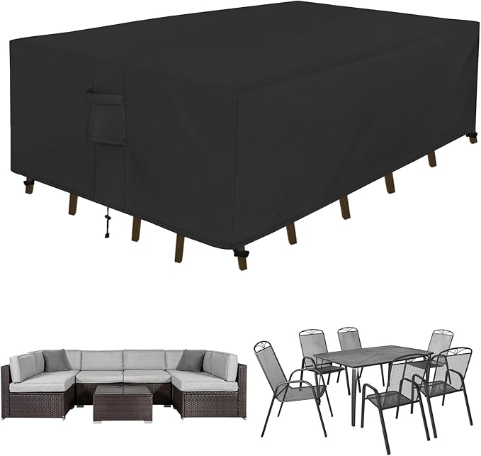 Easy-Going Rectangle Patio Furniture Cover Waterproof Outdoor Dining Table and Chair Cover Anti-UV Outside Sectional Sofa Set Covers (130"L x 84"W x 28"H, Black)