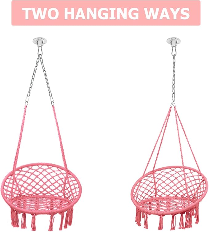 Goutime Hammock Chair, Macrame Hanging Swing Chairs with Hardware Kit,Adult Boho Swings for Outside,Patio,Balcony,Bedroom (Pink (Pillows are not Included))