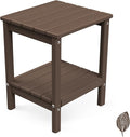 GREENVINES Adirondack-Outdoor-Side-Table | Wood Grain | 14 x 13 Inches | HDPE Plastic | All Weather | Dark Brown | Outside End Tables | Storage Shelf | for Patio Porch