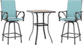 MFSTUDIO 3 Piece Patio Swivel Bar Set, Outdoor Bar Table and Chairs Set, Patio High Top Table and Chairs, Tall Bistro Set Outdoor Bar Height Table with 2 Chairs, Turquoise Blue