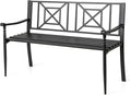 Giantex Metal Outdoor Bench with Backrest, Curved Armrests, Non-Slip Foot Pads, Slatted Seat for 2-3 Persons, Load 660lbs, Loveseat, Patio Bench for Garden, Yard, Poolside, Lawn, Porch, Park, Black