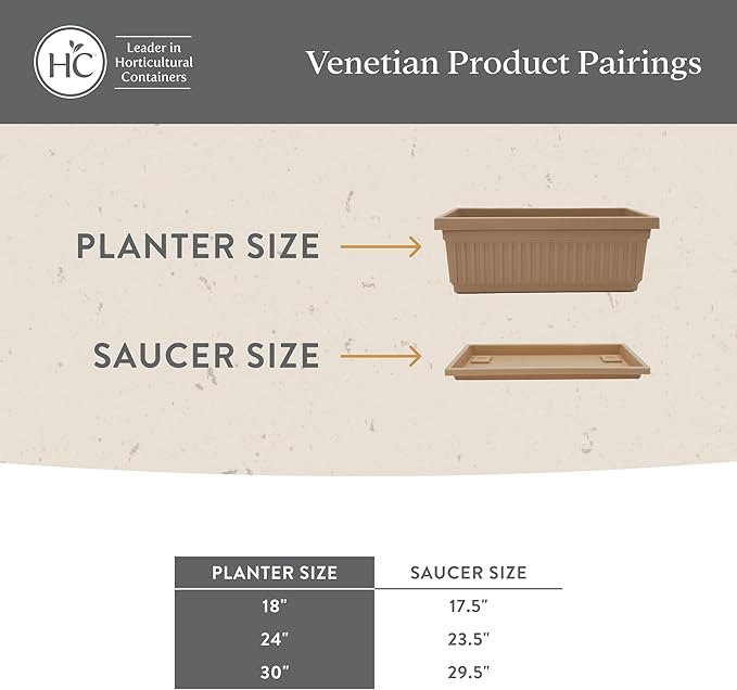 The HC Companies Venetian Window Planter Box w/Drain Plug - Long Planter Box for Windowsills, Balconies & More - Plastic Large Rectangular Planters for Herbs & Flowers (24" Sandstone, Pack of 1)