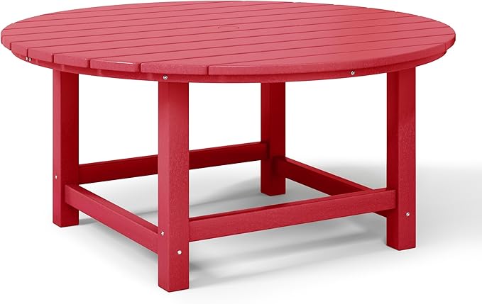 WestinTrends Malibu Low Outdoor HDPE Round Patio Coffee Table, Red
