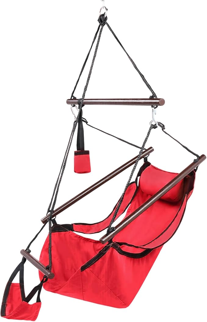 ONCLOUD Upgraded Unique Hammock Hanging Sky Chair, Air Deluxe Swing Seat with Rope (Red)