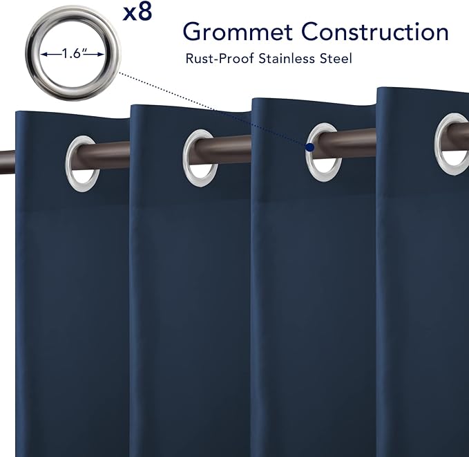 PureFit Outdoor Curtains for Patio Waterproof Weatherproof, UV Resistant Outside Curtains for Gazebo, Front Porch, Pergola, Sun Blocking Privacy Curtain, 52W x 95L inch, 1 Panel, Navy Blue