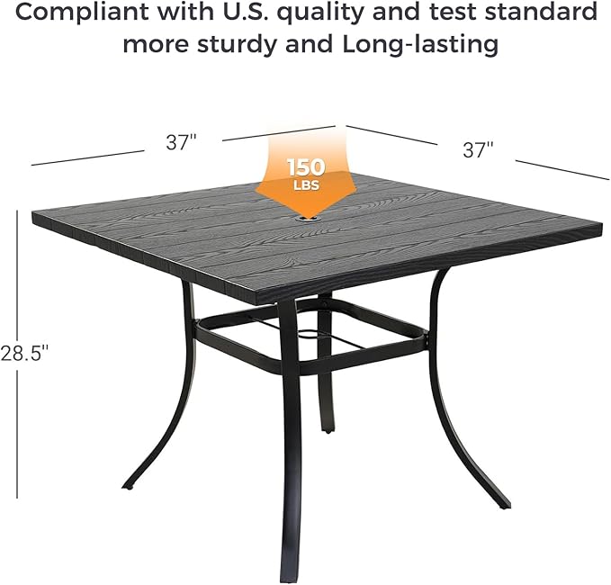 Grand patio 5-Piece Outdoor Dining Set, 4 Leather-Look Wicker Swivel Patio Chairs & 1 Square Dining Table, Black