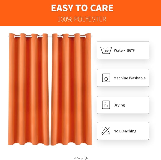 Outdoor Indoor Curtains W52 x L108 for Patio - Weather-resistant Window Panels Privacy Protect Grommet Top Thermal Insulated Home Curtain for Porch Pergola Garden (Orange, 2 Panels)