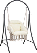 ANOW Macrame Hammock Chair with Stand, Heavy Duty Hanging Chair Stand with Swing Chair, Includes Luxury Padded Cushion, Max 400 Lbs, Natural