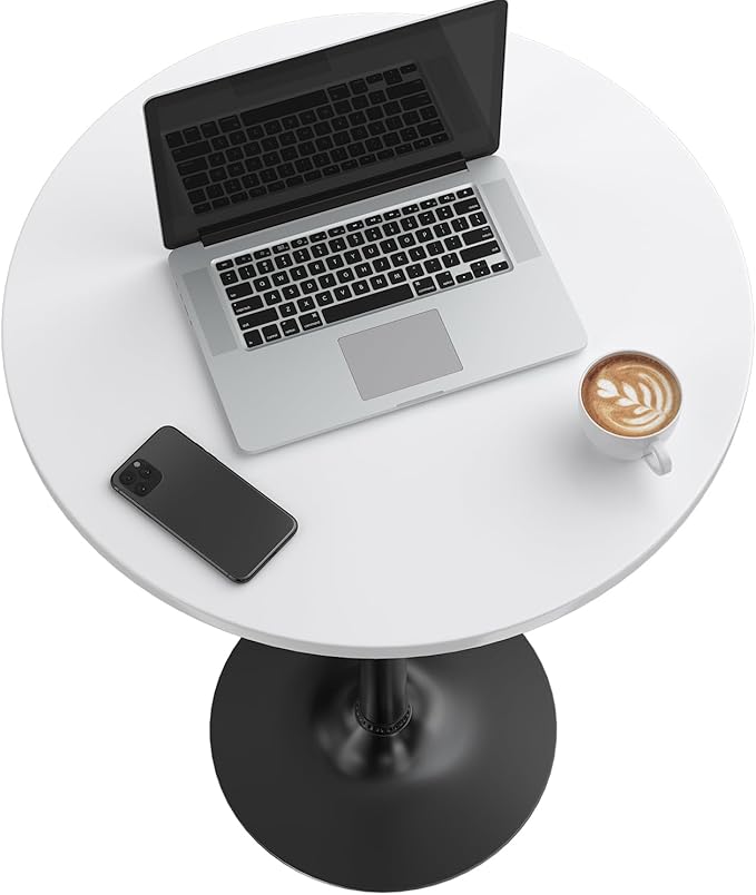 Furmax Bistro Pub Table Round Bar Height Cocktail Table for Home Bar, Small Round Bar Tables for Party, Dining Room, Living Room and Wedding, Metal Base MDF Top Obsidian, 40.6 Inch Height (1, White-1)