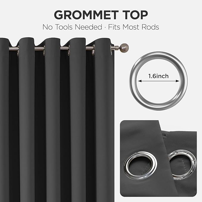 Joydeco Blackout Patio Sliding Door Curtains 90 Inches Long, Grommet Privacy Room Divider Curtains, Extra Wide Thermal Blackout Drapes for Bedroom Living Room (Grey, 70Wx90L, 1 Panel)