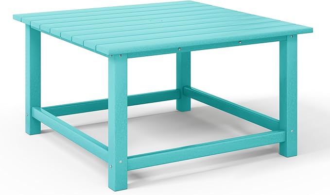 WestinTrends Malibu Low Outdoor HDPE Square Patio Coffee Table, Turquoise