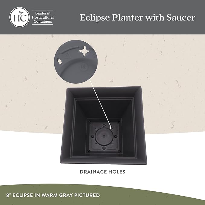 The HC Companies 10 Inch Eclipse Square Planter Pots with Drainage Holes & Attached Saucer, Lightweight UV-Resistant Plastic Indoor Outdoor Planters, 2-Pack Flower Pots for Garden & Home Decor, Teal