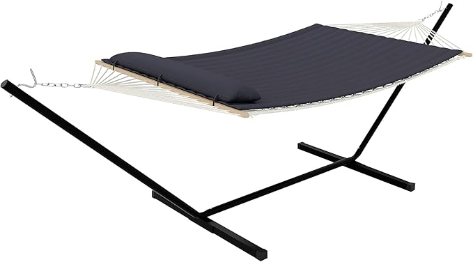 2 Person Outdoor Hammock with Stand, Portable Hammock, Heavy Duty Hammock with Soft Pillow, Balance Ropes, for Patio, Backyard, Garden, Beach, Gray