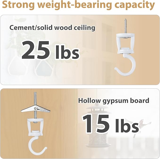 Mkono Ceiling Hooks for Hanging Plants, Heavy Duty Metal Plant Hanger for Drop Ceiling, Swag Hook for Hanging Planters, Lights, Birdfeeders, Indoor Outdoor Decorative Screw-in Hooks (White 4 Pack)