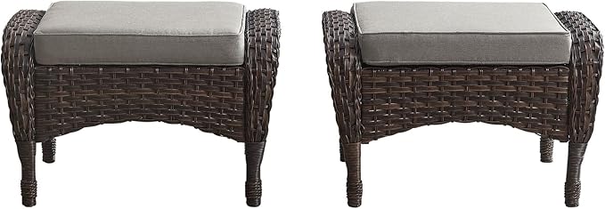 Belord Outdoor Ottomans for Patio Foot Rest - 25 Inch PE Wicker Foot Stool Set of 2 with Removable Cushions for Patio Furniture Sets,All Weather Rattan Ottoman for Balcony Deck Backyard Brown