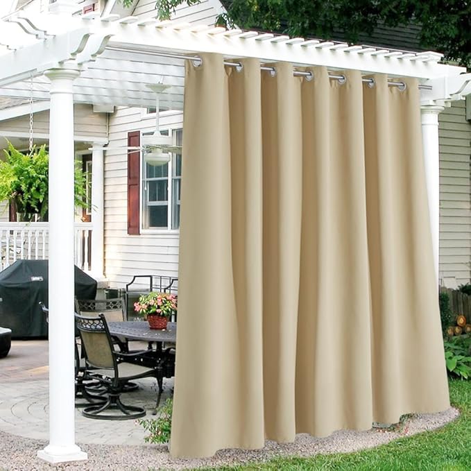 RYB HOME Extra Wide Outdoor Curtains for Patio Waterproof Heavy Duty Thermal Insulated in Summer Full Coverage Privacy for Gazebo, Cabana & Pergola, W100" x L120", Biscotti Beige, 1 Panel