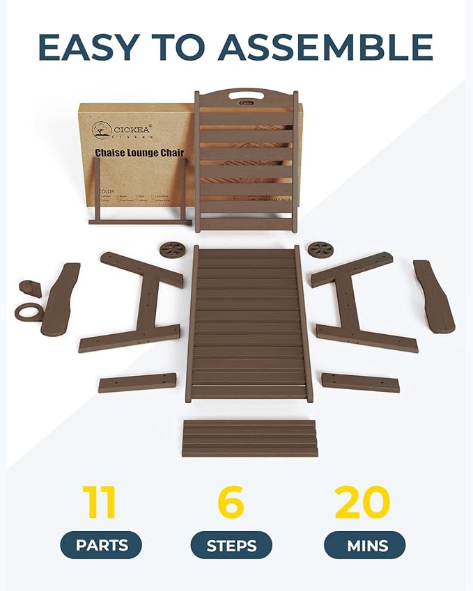 Ciokea Outdoor Lounge Chair Set of 4, All Weather Patio Chaise Lounge Chair for Outside, HDPE Chair with Rolling Wheels & Cup Holder, 5 Position, Deck, Pool, Dark Brown