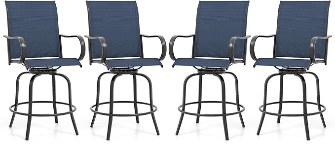 Giantex Set of 4 Swivel Outdoor Bar Stools, All-Weather Bar Height Patio Chairs, 330LBS Capacity, 360 Rotating Outside Bar Chairs with High Back Armrests, for Porch Yard Lawn Garden Pool (Navy)