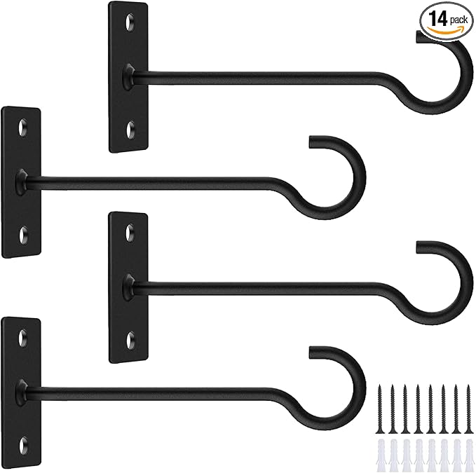 4Pack 6inch Wall Hook for Hanging Plant Bracket Metal Plant Hook
