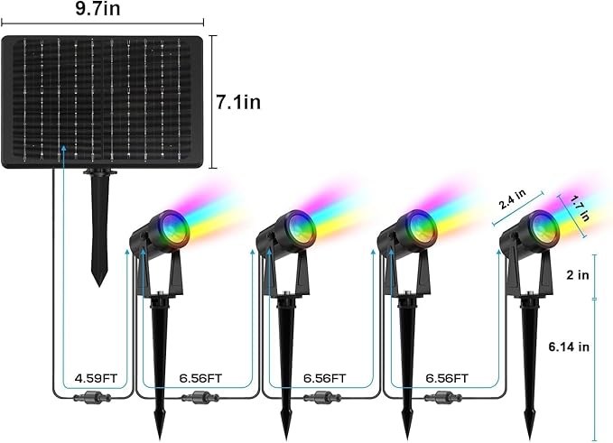 ZYAN Solar Color Changing RGB Spotlights with Remote, 12000mAh Separate Monocrystalline Panels & USB-C Powered, Auto On Off, Outdoor IP65 Waterproof for Patio Yard Path (100 Lumens × 8 Pack)