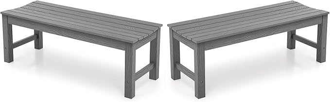 Stoog Outdoor Benches Set of 2, 2-Person Backless Patio Bench, All-Weather HIPS Garden Bench with 800 lbs Weight Capacity, Grey
