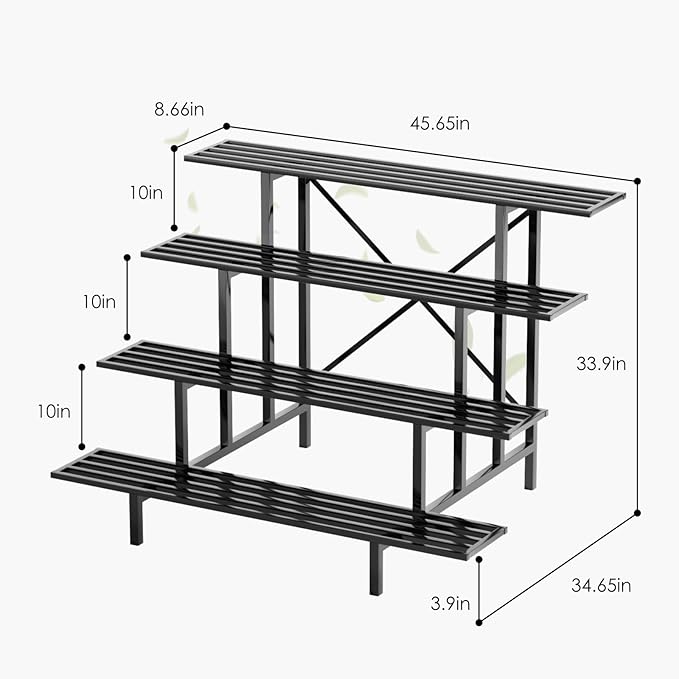 Zhongma 4 Tier Sturdy Metal Plant Stand with Wheels, L45.67 x W34.65 x H35.83 inch, Heavy Duty Plant Holder for Home Indoor and Outdoor, 880 LBS Capacity & Heavy Duty Construction