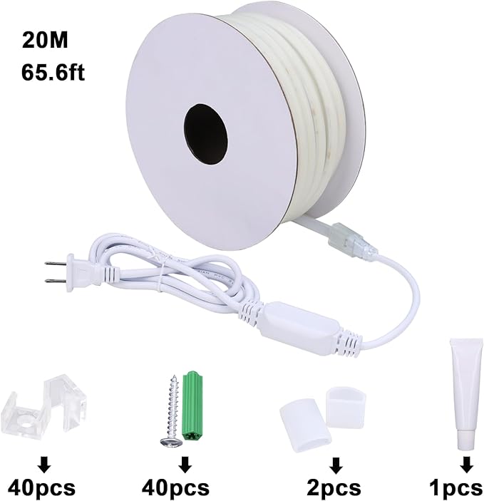 AC 110V COB LED Strip Lights Outdoor Waterproof 65.6ft, 3000K Warm White Super Bright 200W CRI 90+ LED Rope Light, IP65 Flexible Cuttable, for Bedroom Garden Commercial House