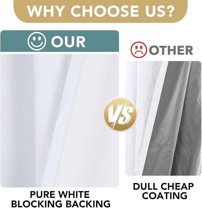 H.VERSAILTEX Primitive Linen Curtains 100% Blackout Curtain Drapes Burlap Curtains with White Thermal Insulated Liner, Grommet Top Drapes Living Room/Bedroom (2 Panels, 42 x 54 Inch, Bright White)