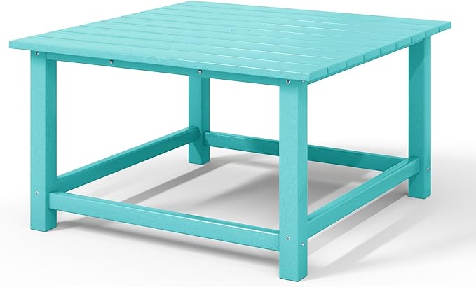 WestinTrends Malibu Low Outdoor HDPE Square Patio Coffee Table, Turquoise