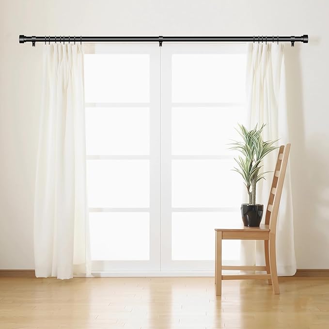 Time Forest Black Curtain Rods for Windows 28 to 48 Inch (2.3-4 Feet), 1 Inch Diameter Adjustable Heavy Duty Curtain Rod, Modern Style Indoor Outdoor Window Drapery Rods with End Caps, Size 32"- 60"