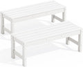 SERWALL 47 Inches Outdoor Bench Set of 2, All Weather HDPE Backless Bench with Wood Grain Texture for Garden Porch and Park, Curved Bench Seat for Comfort, White