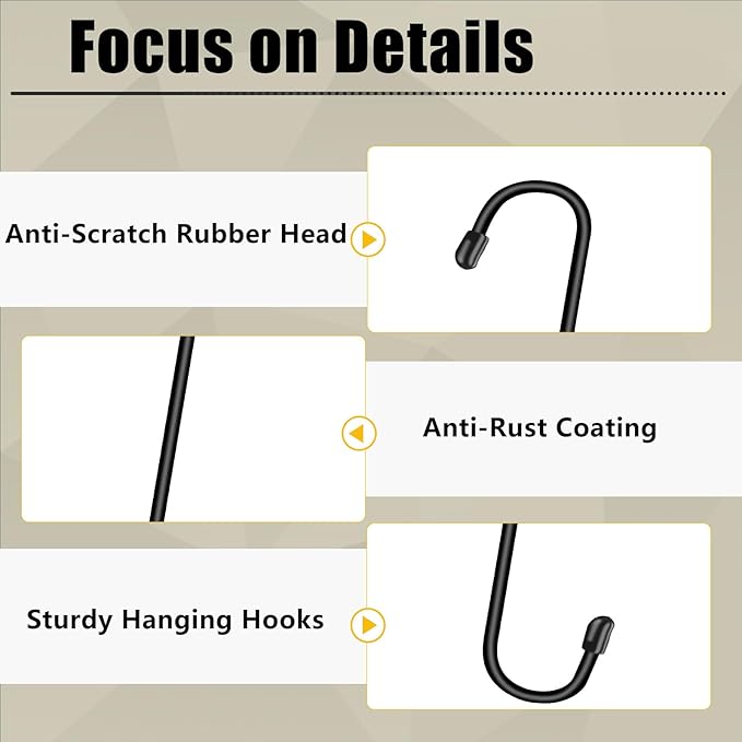 6 Pack 14 Inch Black Extra Matel Heavy Duty Hook for Hanging Plants,Large S Hooks for Hang Brsket,Bird House,Clothes,Kitchenware,Garden,Patio