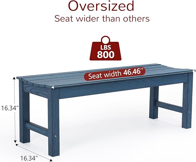 Stoog Outdoor Benches Set of 2, 2-Person Patio Dining Bench, Waterproof HIPS Backless Outdoor Bench, Never Rot or Fade, Blue