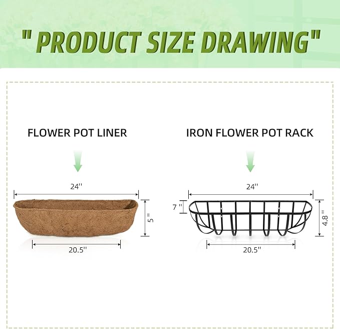 hehimhis 2 Pack 24 Inch Window Planter Box with Adjustable Bracket and Coco Liner for Porch, Balcony Planters Railing Hanging,Fence, Patio Hanging Planters for Garden Outdoor
