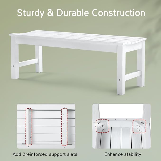 Stoog Outdoor Bench, 2-Person Patio Backless Bench, Outdoor Benches Weatherproof with 800 lbs Weight Capacity, Never Rot or Fade, White