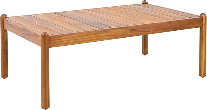 Christopher Knight Home Lenor Patio Acacia Wood Coffee Table, Solid Wood Outdoor Table for Patio Furniture Set, Slat Panel Rectangular Top, Teak