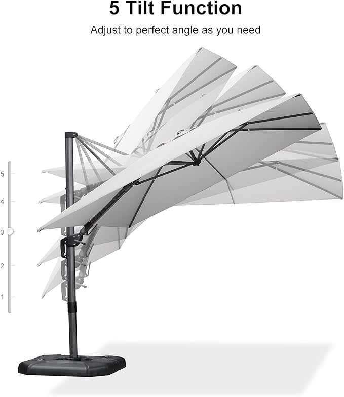 PURPLE LEAF 9' X 12' Left-right Tilt Patio Umbrella Outdoor Cantilever Swivel Rectangle Umbrella Aluminum Offset Umbrella with 360-degree Rotation for Garden Deck Pool Patio White
