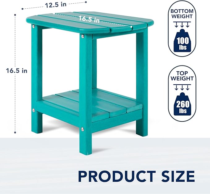 nalone Adirondack Side Table 16.5" Outdoor Side Table HDPE Plastic Double Adirondack End Table Small Table for Patio (Aruba)