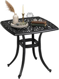 VINGLI 21” Outdoor Side Table, Cast Aluminum All-Weather Patio Side Table Small Outdoor Table Bistro Table for Outside, Porch, Balcony, Patio (Black)
