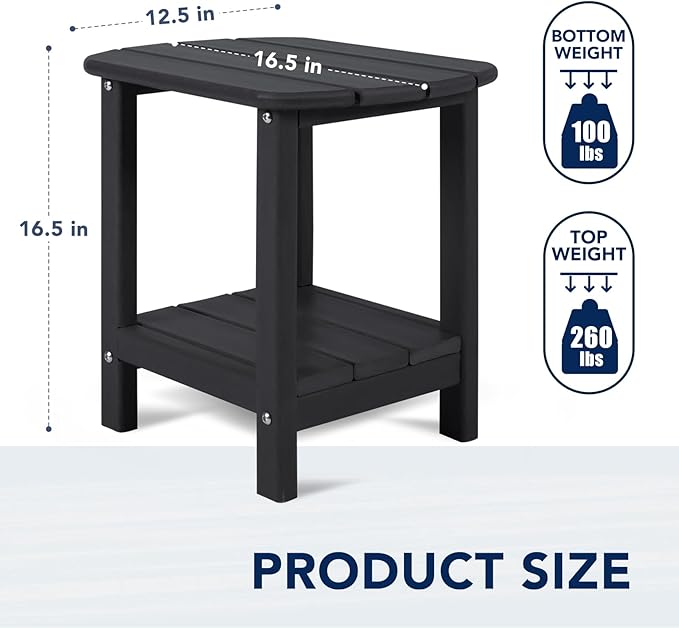 nalone Adirondack Side Table 16.5" Outdoor Side Table HDPE Plastic Double Adirondack End Table Small Table for Patio (Black)