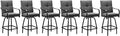 Patio Swivel Bar Stools, Outdoor Bar Height Swivel Chairs Set of 6 with Cushion & All Weather Steel Frame for Backyard, Lawn, Poolside and Balcony, Dark Grey