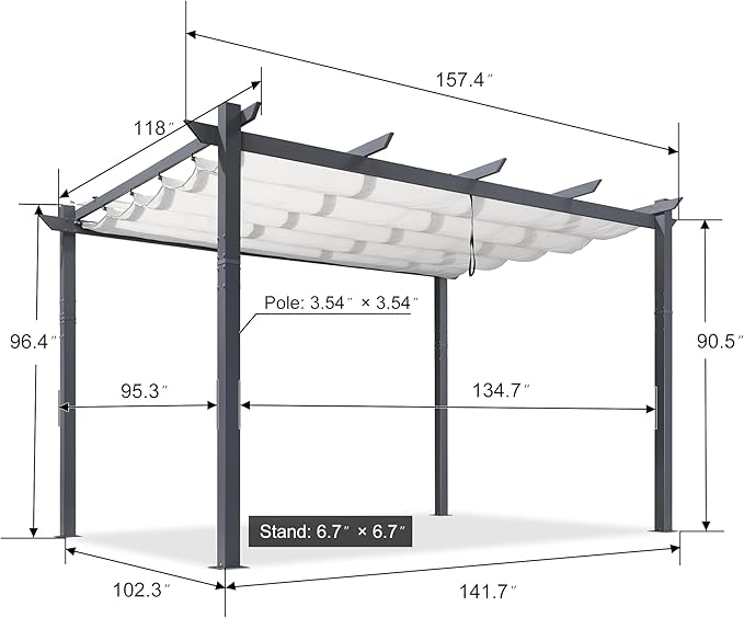 PURPLE LEAF 10' x 13' Aluminum Outdoor Pergola Wind-Resistant Retractable Pergola with Double Sun Shade Canopy Heavy-Duty Metal Pergola for Patios Backyard Deck Garden, White