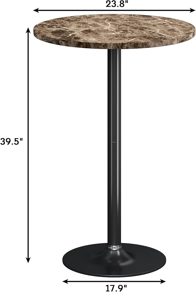 Flamaker Round Bistro Pub Table Modern Style Metal Base MDF Top Cocktail Bar Table Counter Bar Height for Pub, Dining Room, Party (4, Marble-Black)