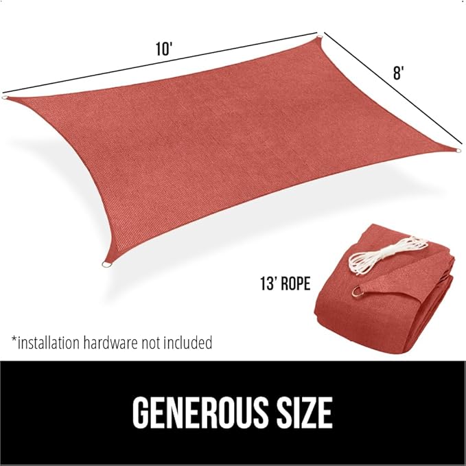 GORILLA GRIP Heavy Duty Sun Shade, UV Protection Fade Tear and Rust Resistant Rectangle Sunshade Canopy, Curved Edges Blocks Sunlight, Breathable Sail, Outdoor Patio, Lawn Garden, 8x10 FT Terra