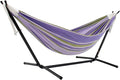 Vivere Double Cotton Hammock with Space Saving Steel Stand, Upgraded Polyester End Strings 450 lb Capacity - Premium Carry Bag Included - USA Grown Cotton (Tranquility)