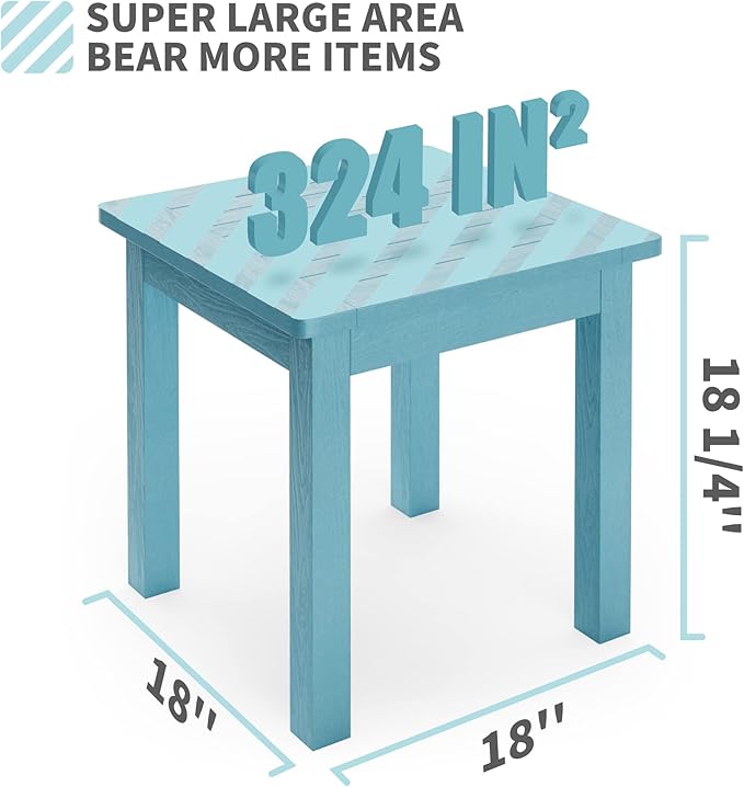 YEFU Outdoor Side Tables Set of 2, 18INCH, Look Like Real Wood Adirondack Table, Oversized Square Patio End Table Weather Resistant for Porch, Outside, Garden, Yard (Blue)
